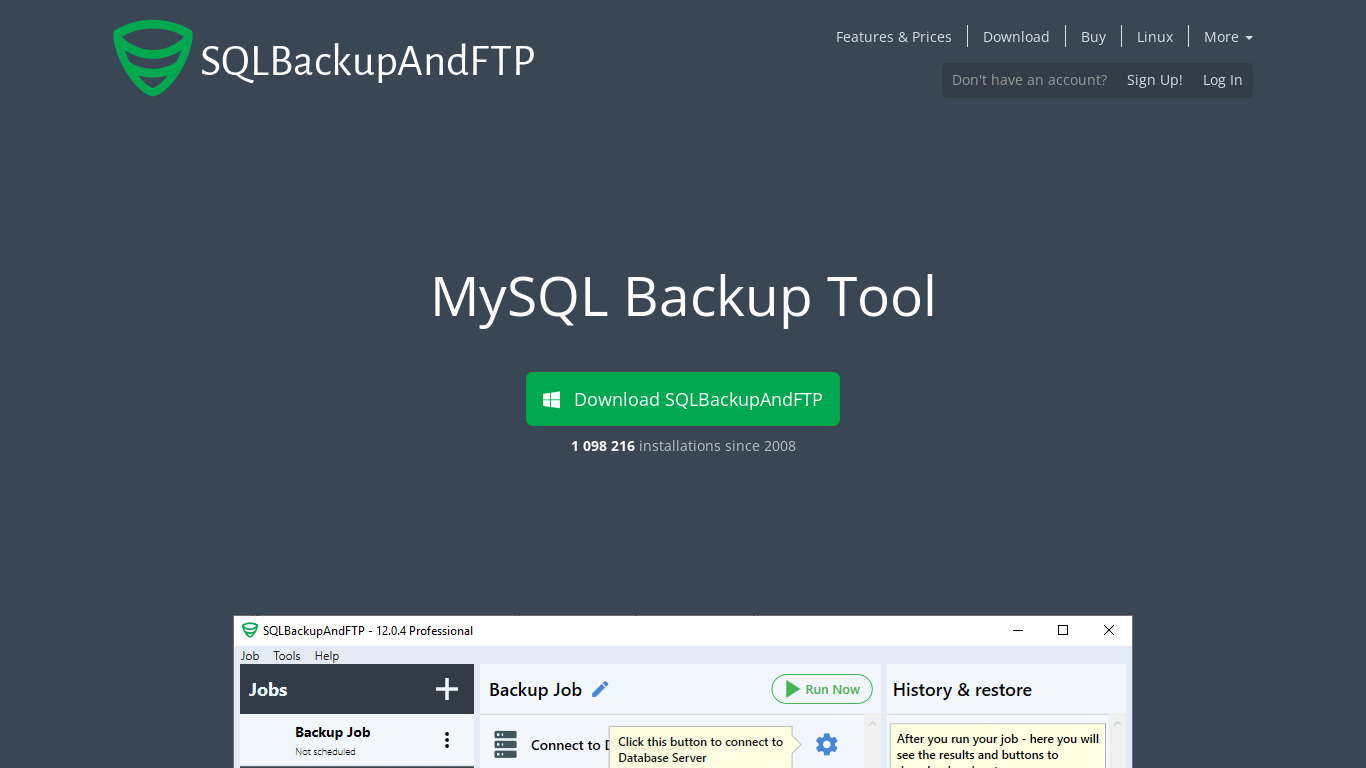 MySql Backup FTP Landing page