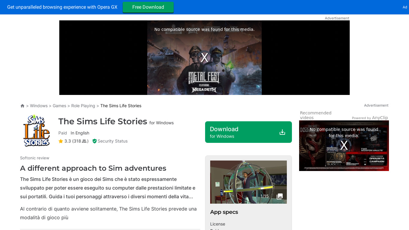 The Sims Life Stories Landing page