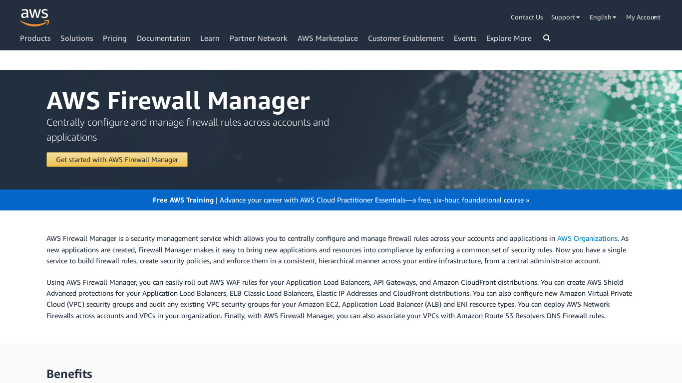 AWS Firewall Manager Landing page