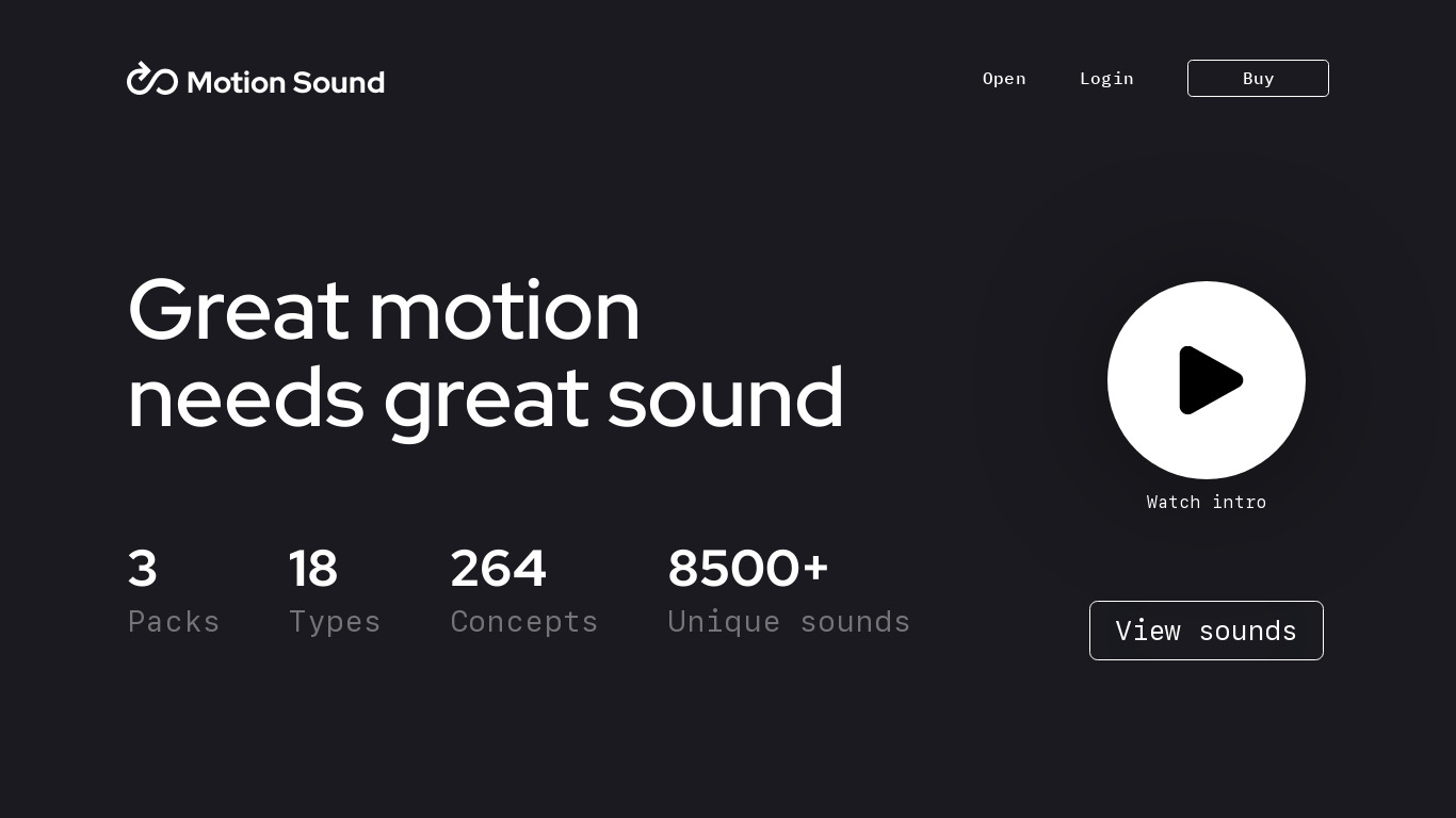 Motion Sound Landing page