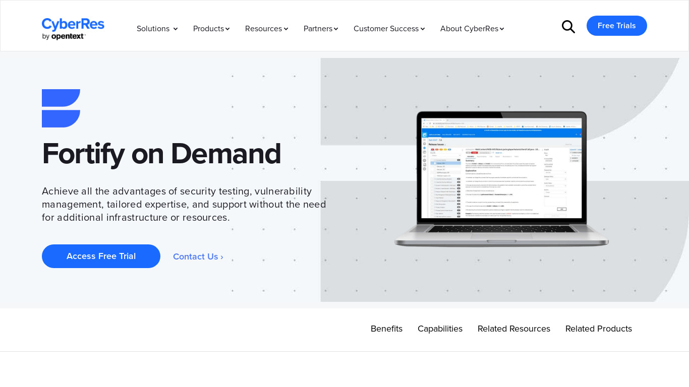 Micro Focus Fortify On Demand Landing page