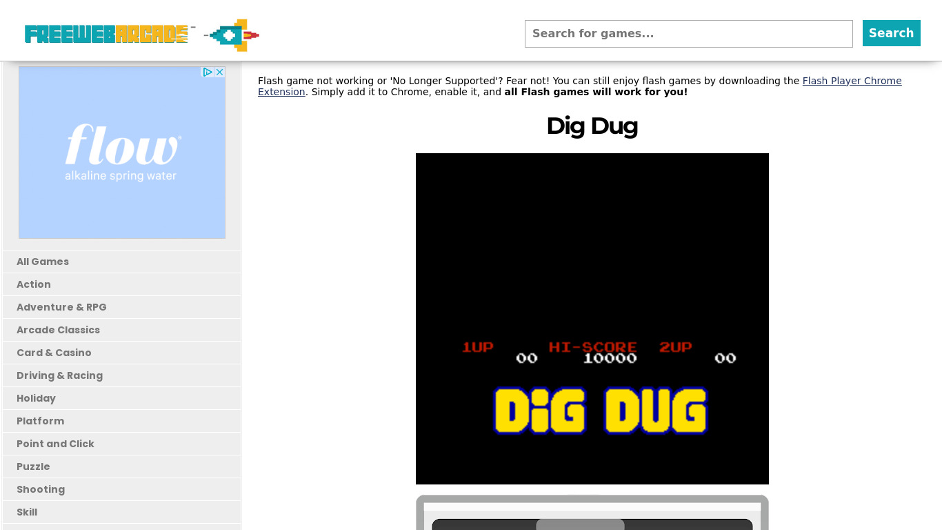 Dig Dug Landing page