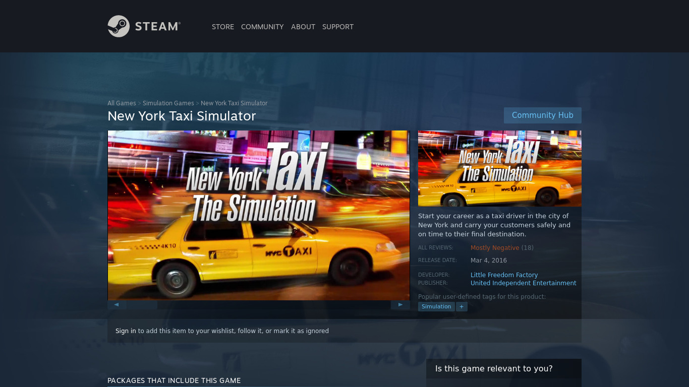 New York Taxi Simulator Landing page