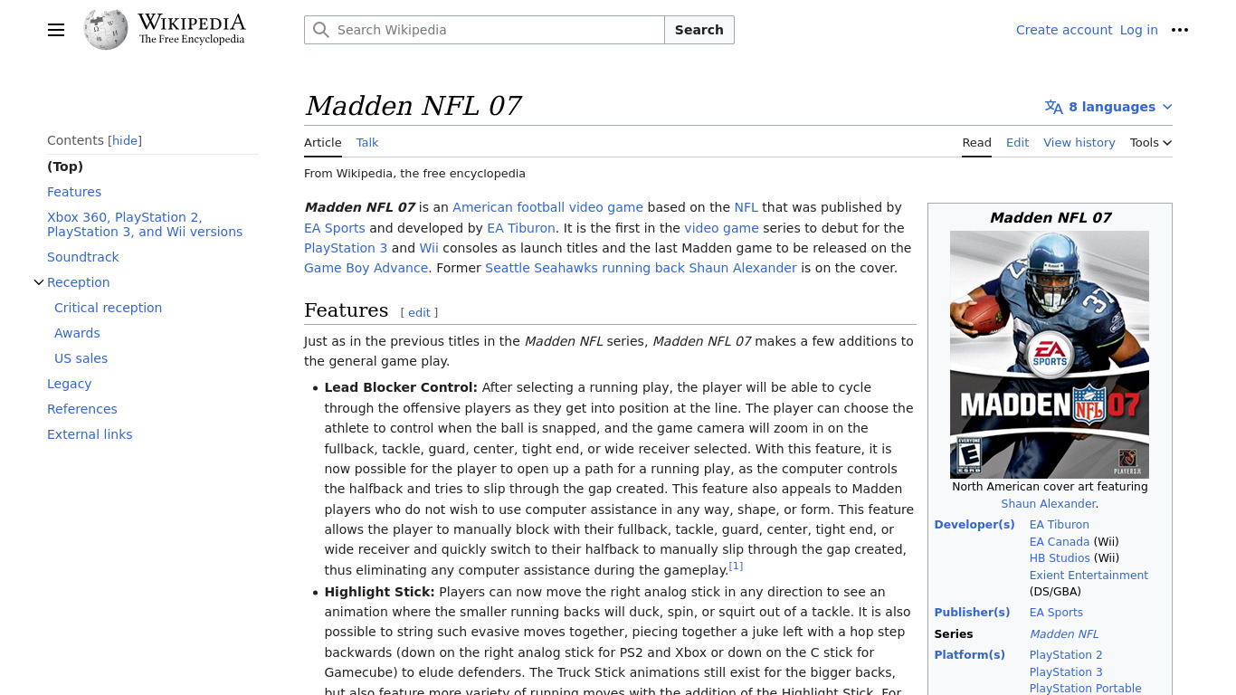 Madden NFL 07 Landing page