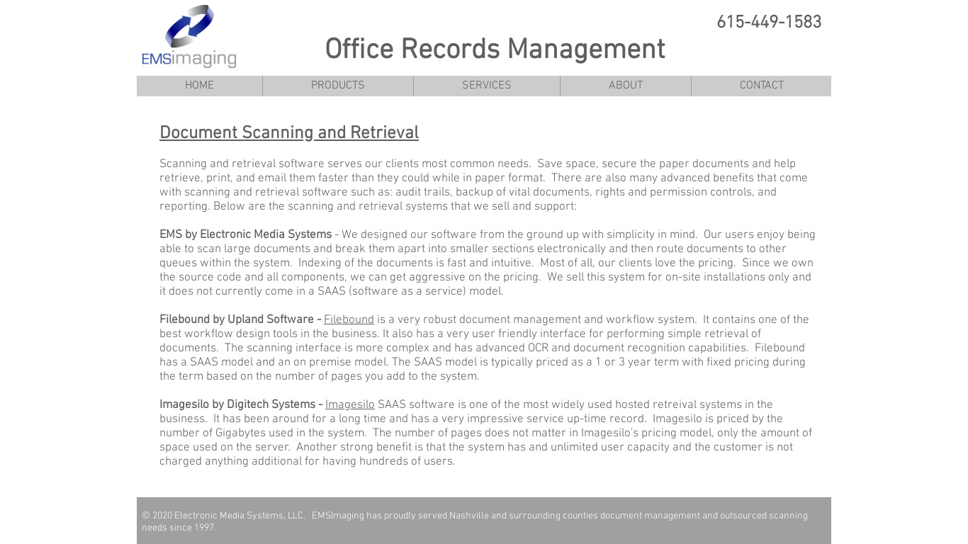 EMS Document Scanning and Retrieval Landing page