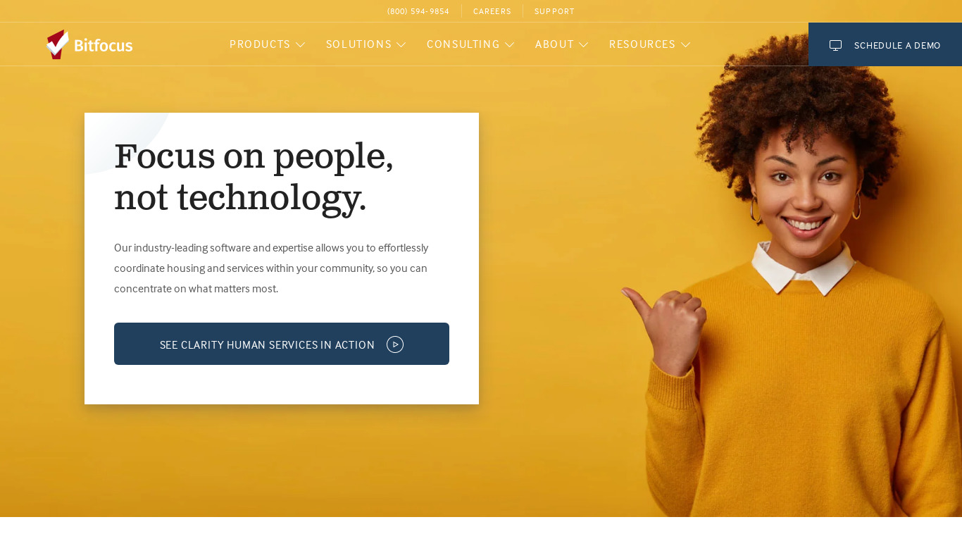 Clarity Human Services by Bitfocus Landing page