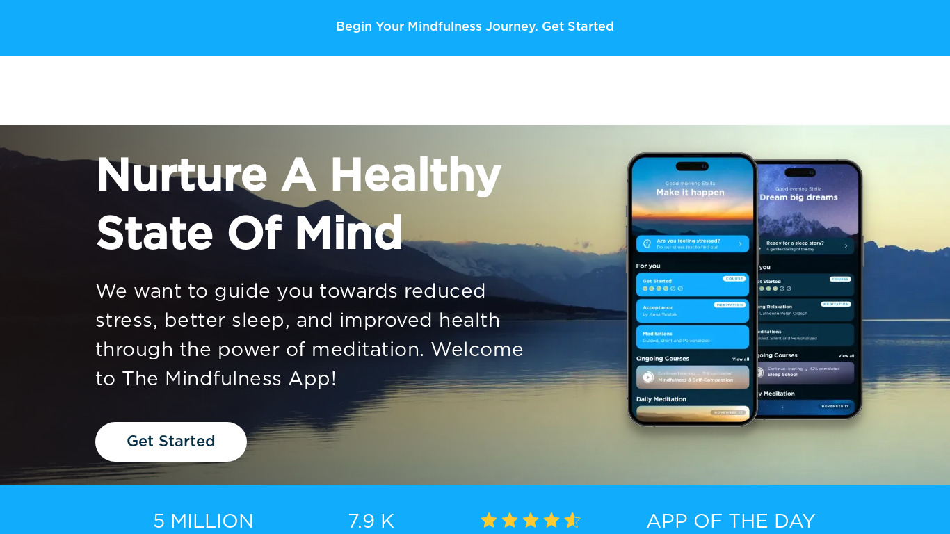 The Mindfulness App Landing page