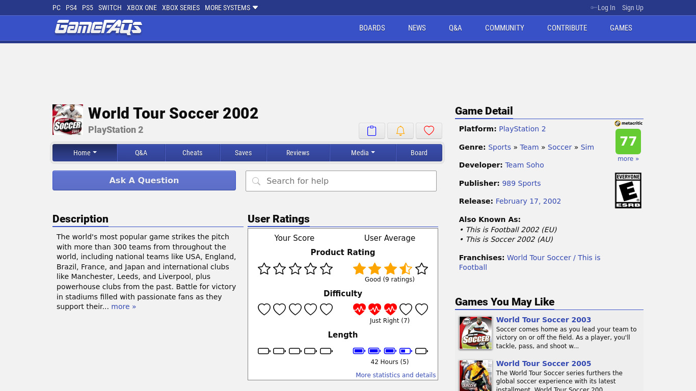 World Tour Soccer 2002 Landing page