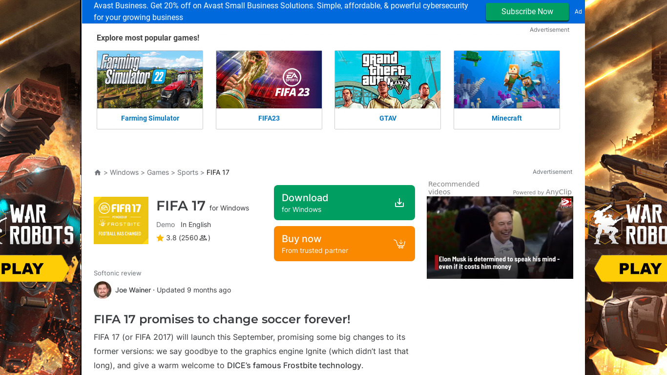 FIFA 17 Landing page