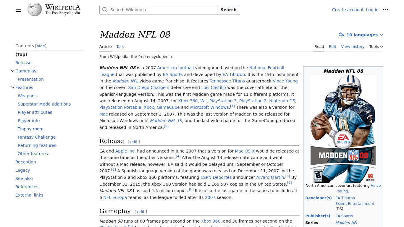Madden NFL 08 Landing page