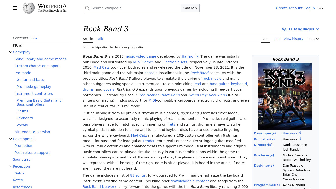 Rock Band 3 Landing page