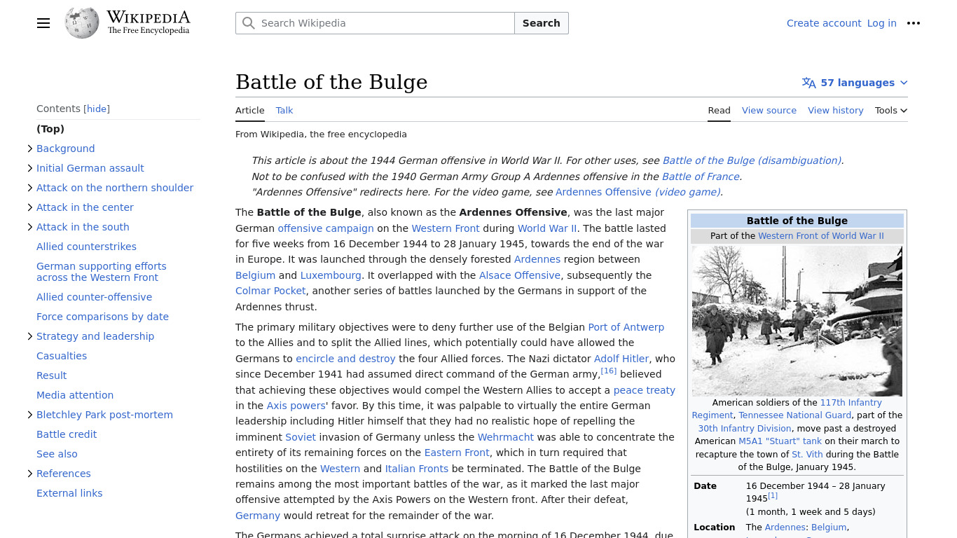 Battle of the Bulge Landing page