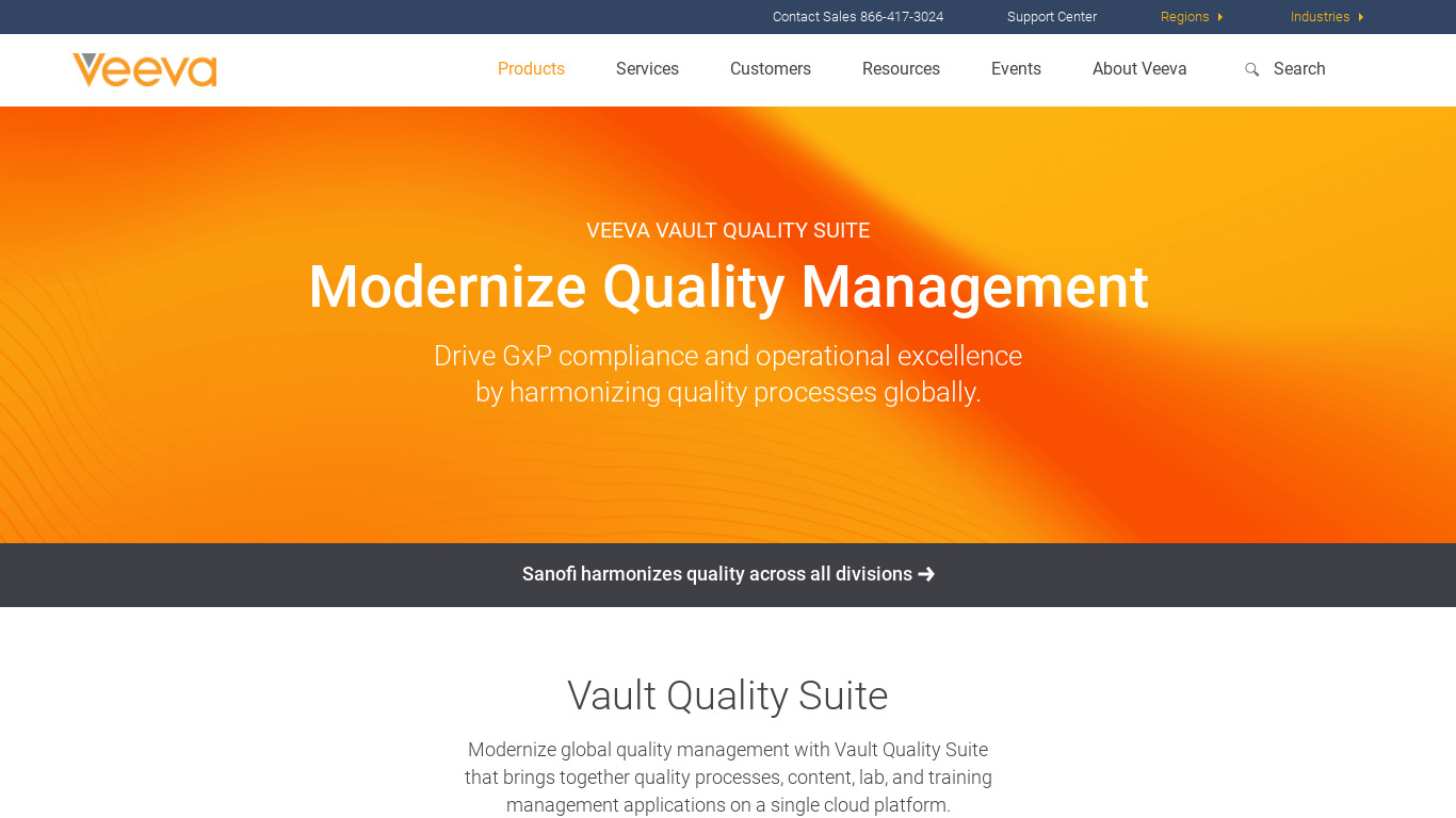 Veeva Quality Suite Landing page