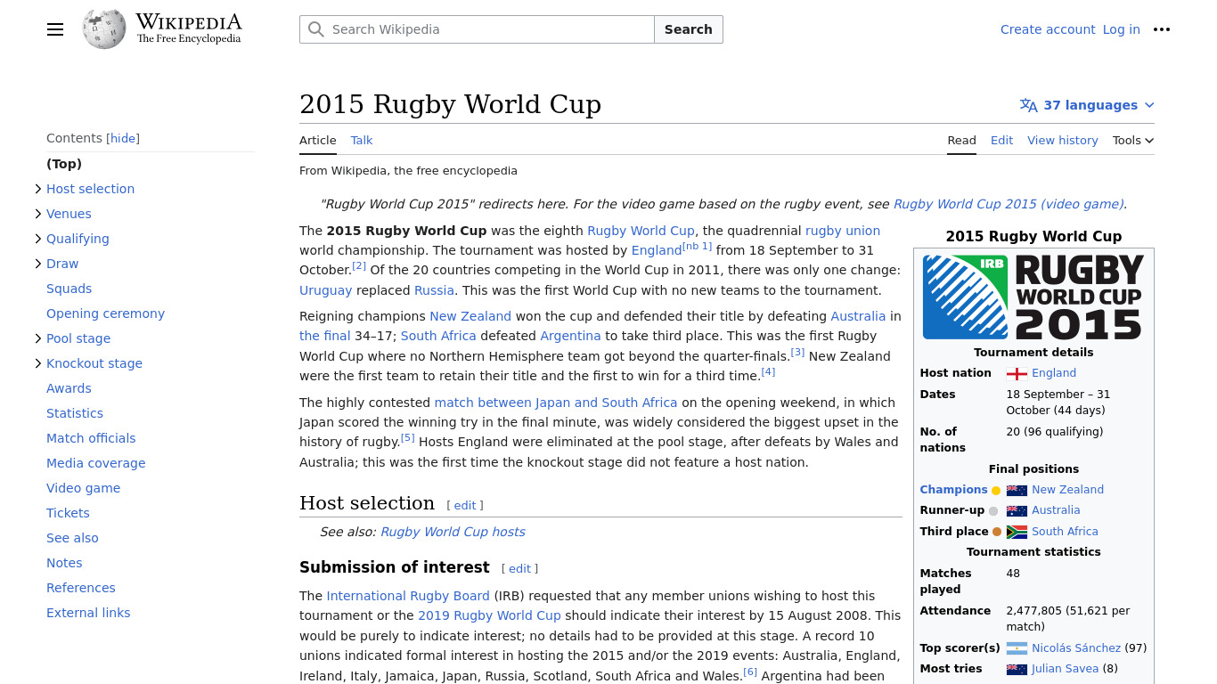 Rugby World Cup 2015 Landing page