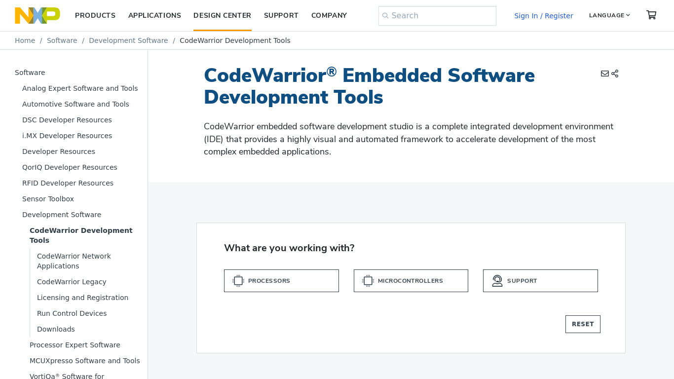 CodeWarrior Landing page
