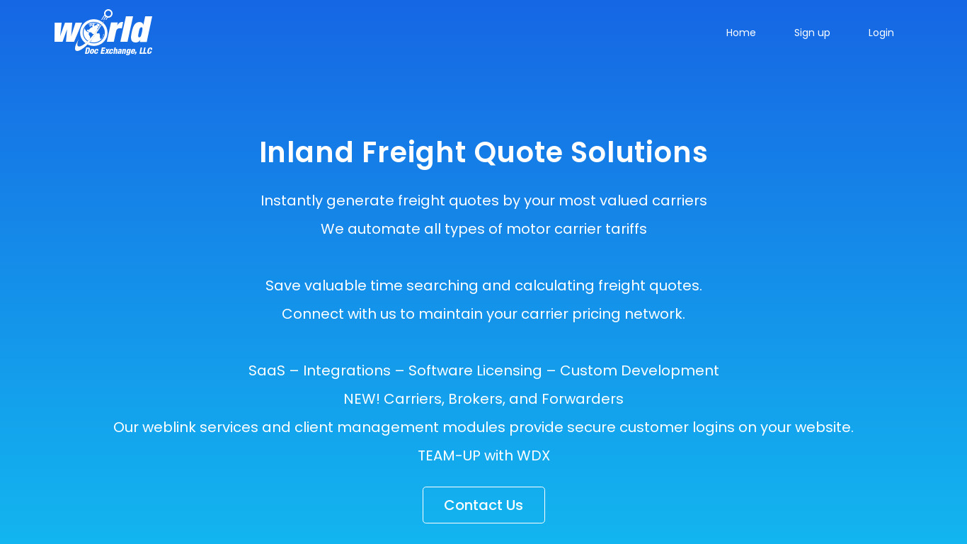 WDX Freight Connect Landing page