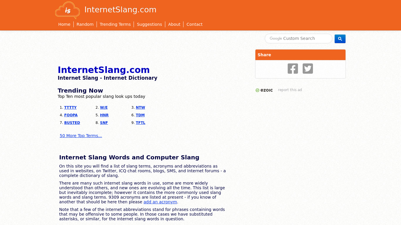 InternetSlang.com Landing page
