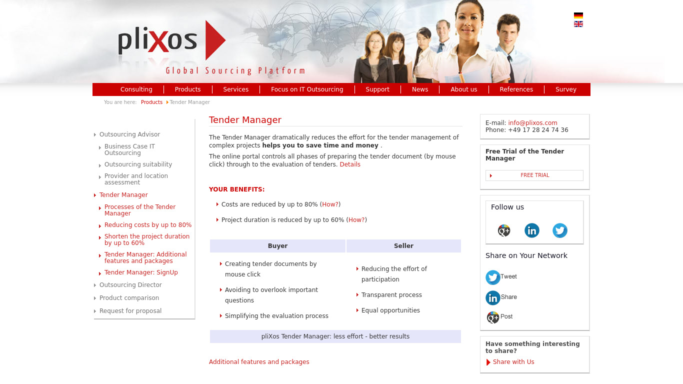 pliXos Tender Manager Landing page