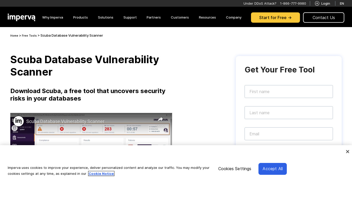 Scuba Database Vulnerability Scanner Landing page