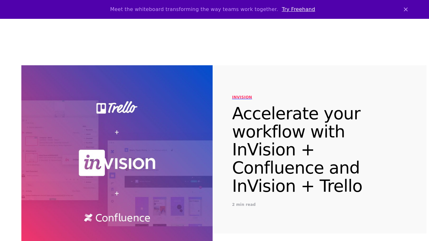 InVision for Trello and Confluence Landing page