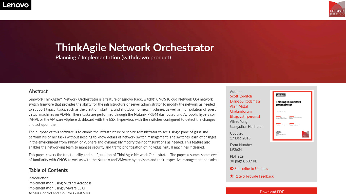 ThinkAgile Network Orchestrator Landing page