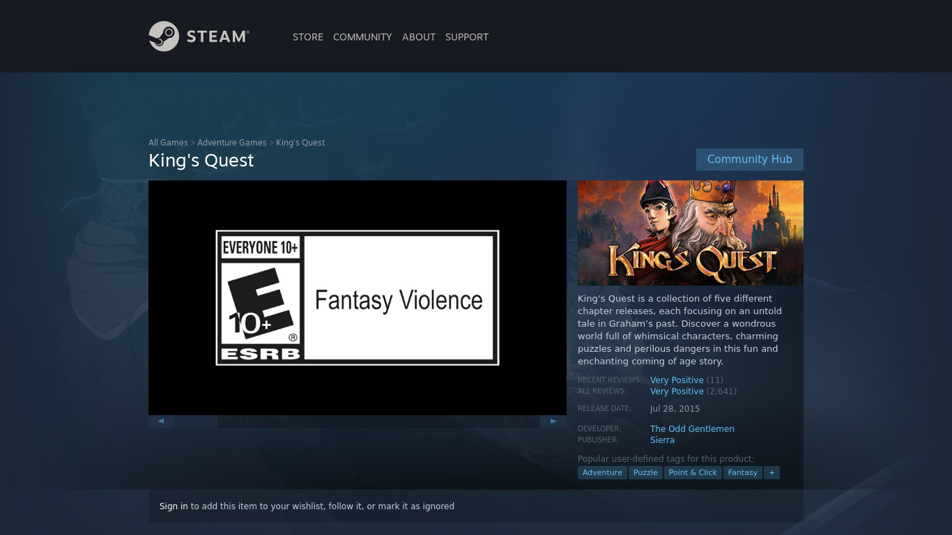 King’s Quest Landing page