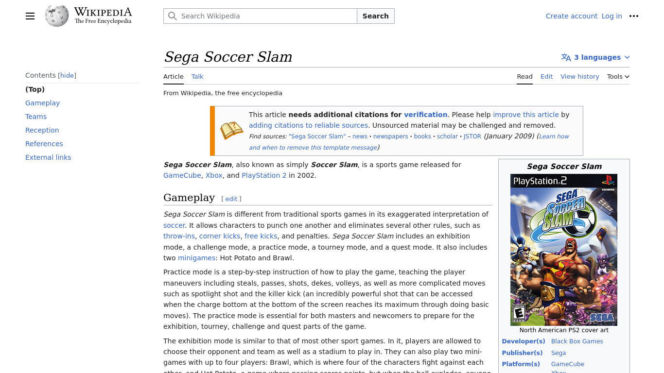 Sega Soccer Slam Landing page