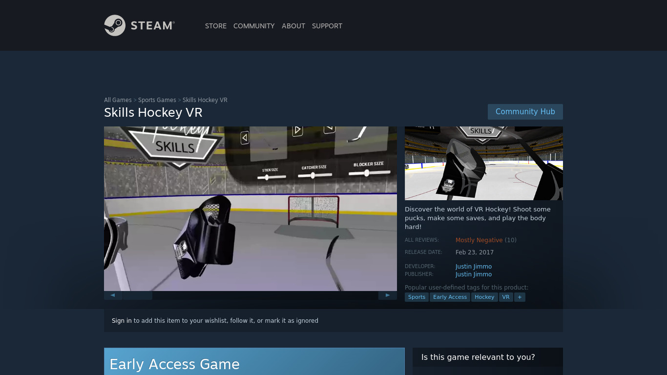 Skills Hockey VR Landing page