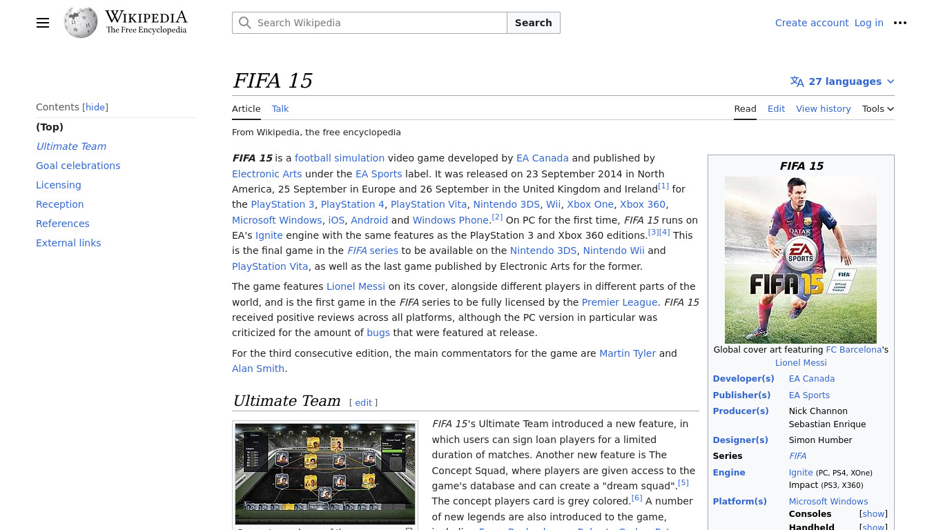 FIFA 15 Landing page
