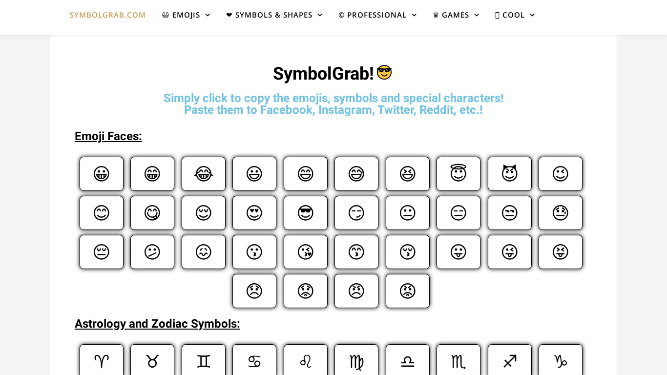SymbolGrab! Landing page