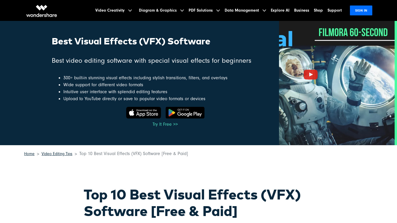 Movie Special Effect Editor Landing page