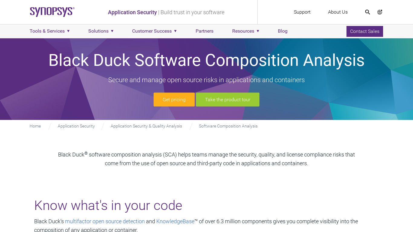 Black Duck Software Composition Analysis Landing page