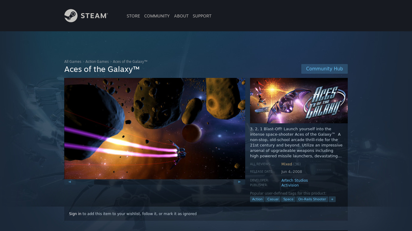 Aces of the Galaxy Landing page