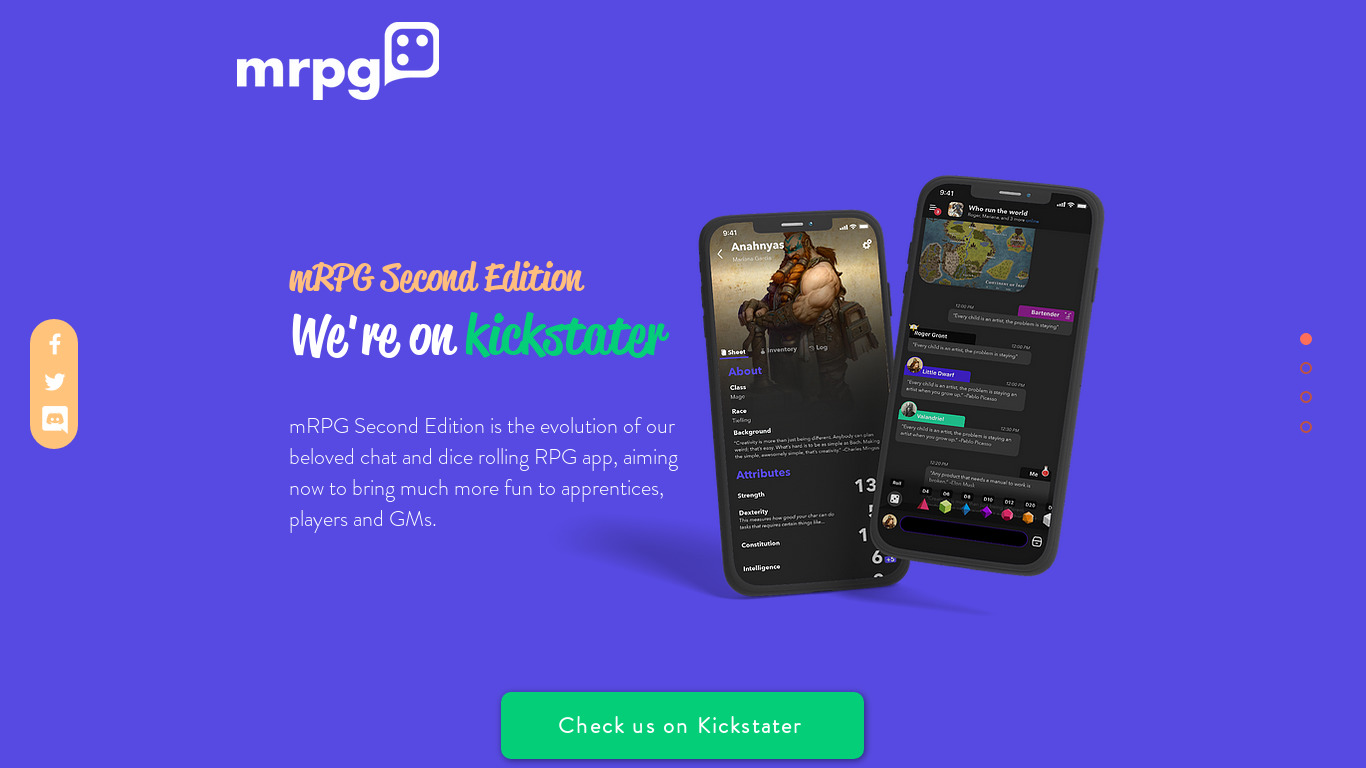 mRPG.app Landing page
