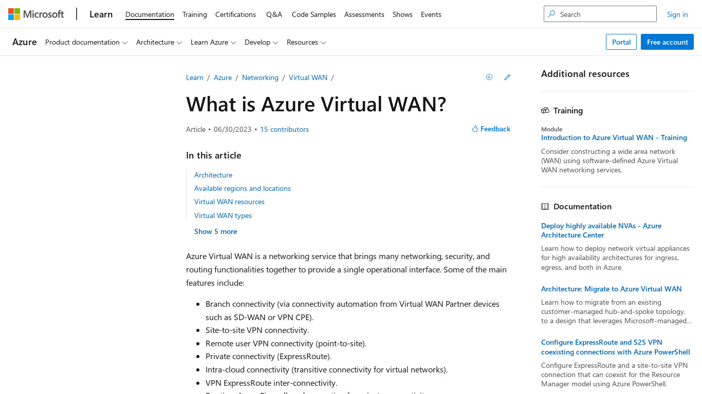 Azure Virtual WAN Landing page