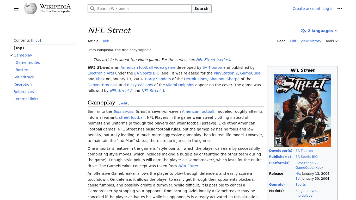 NFL Street Landing page
