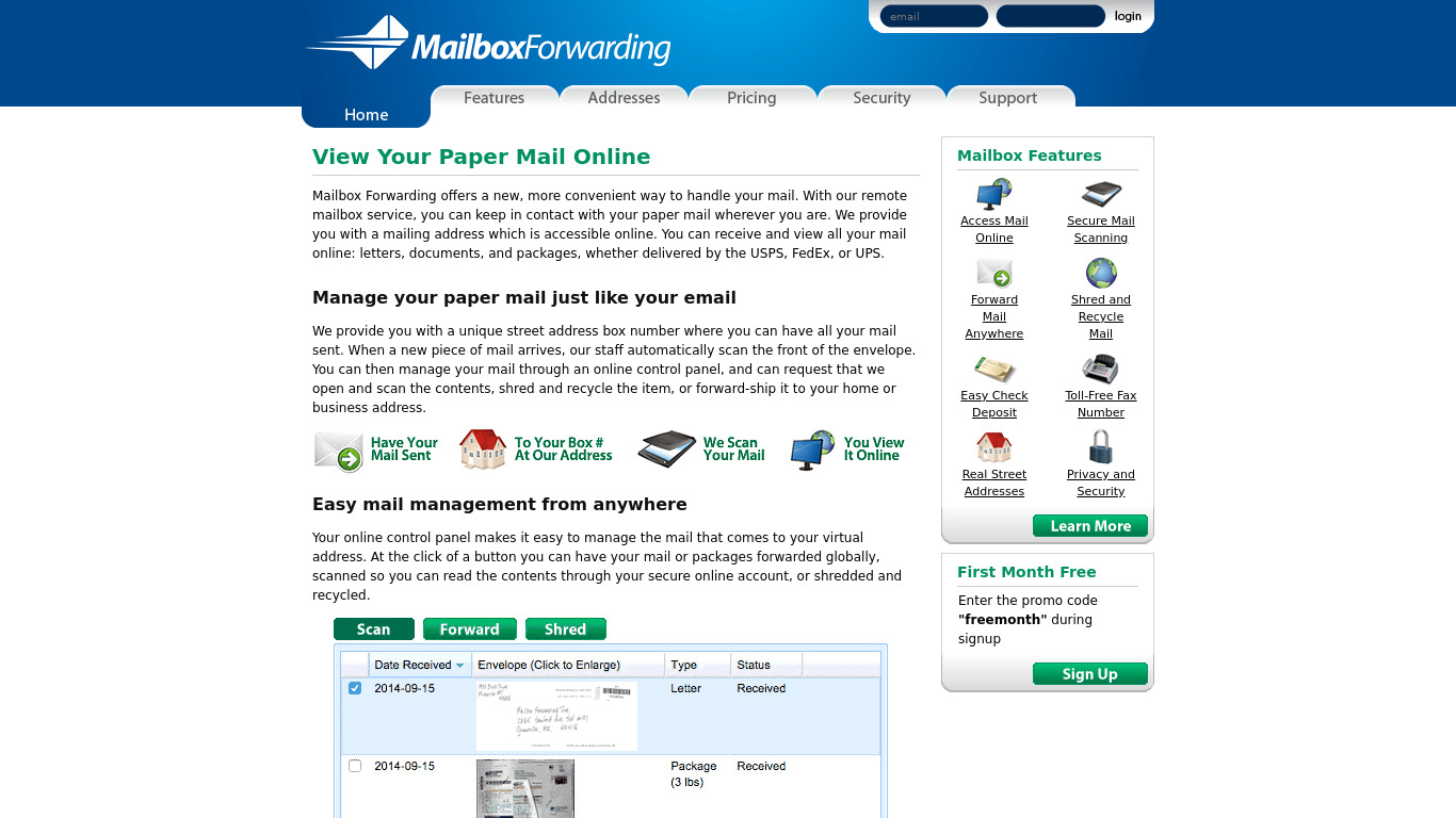 Mailbox Forwarding Landing page