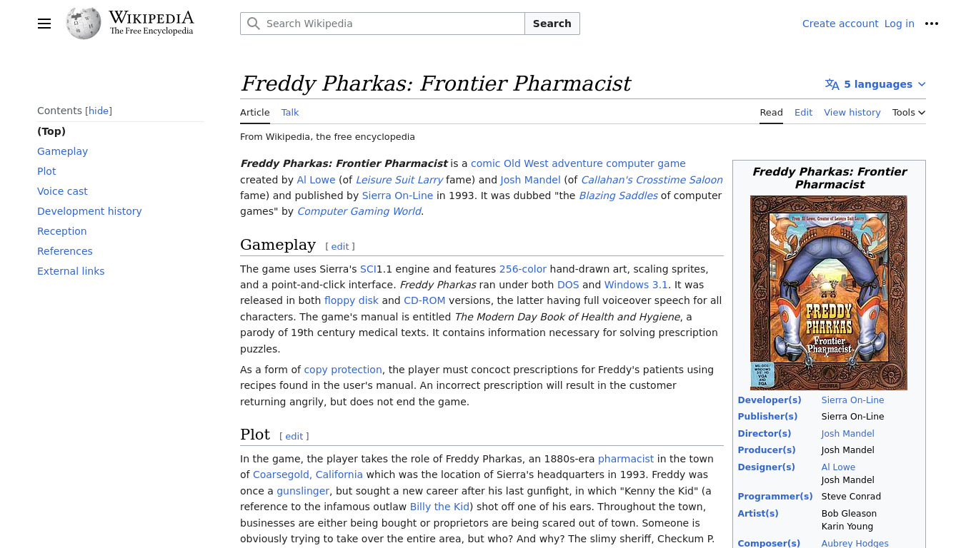Freddy Pharkas: Frontier Pharmacist Landing page