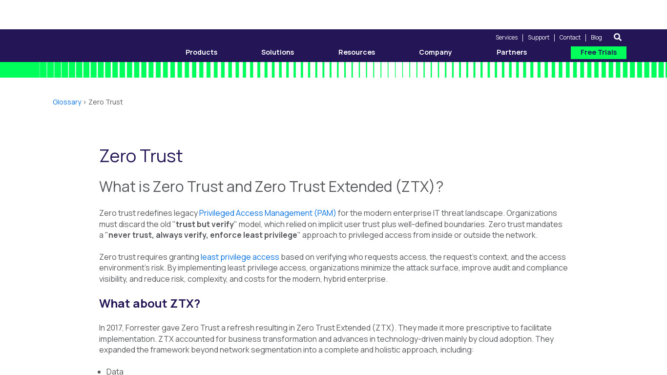 Centrify Zero Trust Privilege Landing page