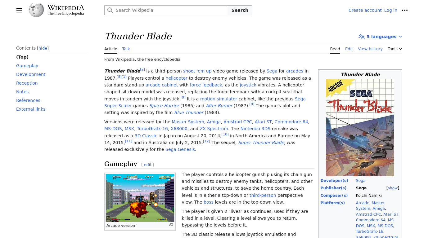 Thunder Blade Landing page