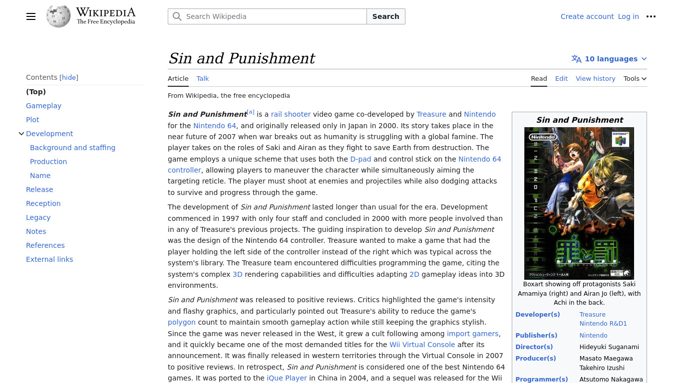Sin and Punishment Landing page
