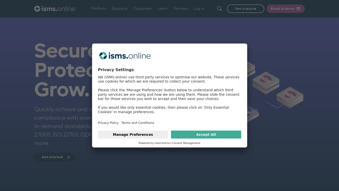 ISMS.online Landing page