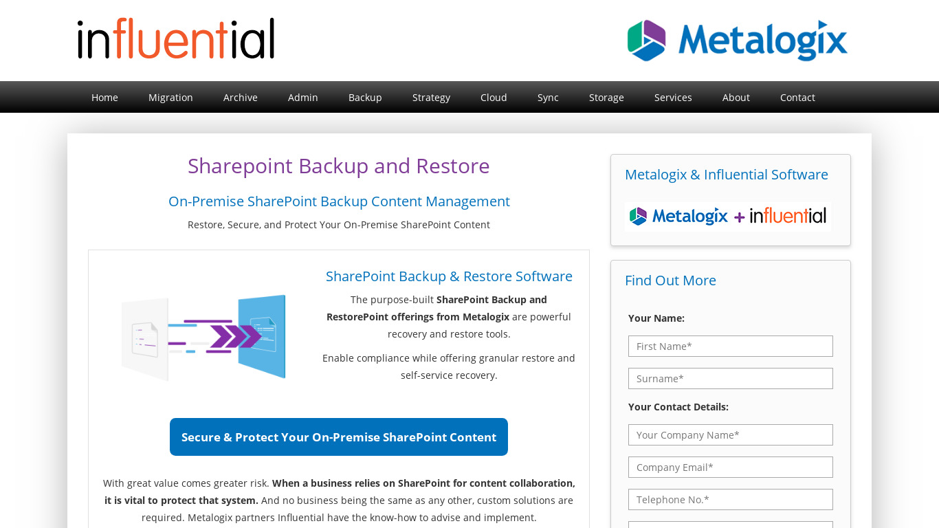 Metalogix RestorePoint Landing page