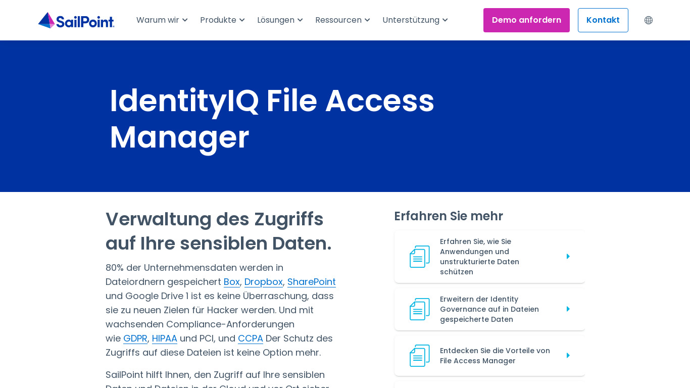 Sailpoint File Access Manager Landing page