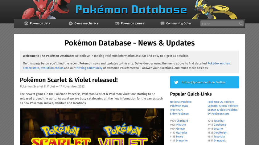 Pokémon Database Landing Page