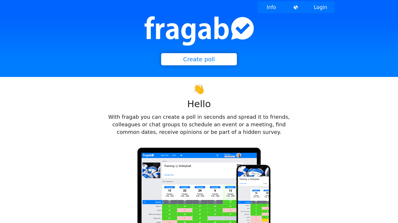 Fragab Landing page