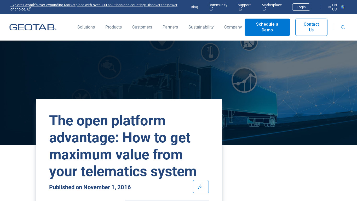 Geotab Open Platform Telematics Landing page