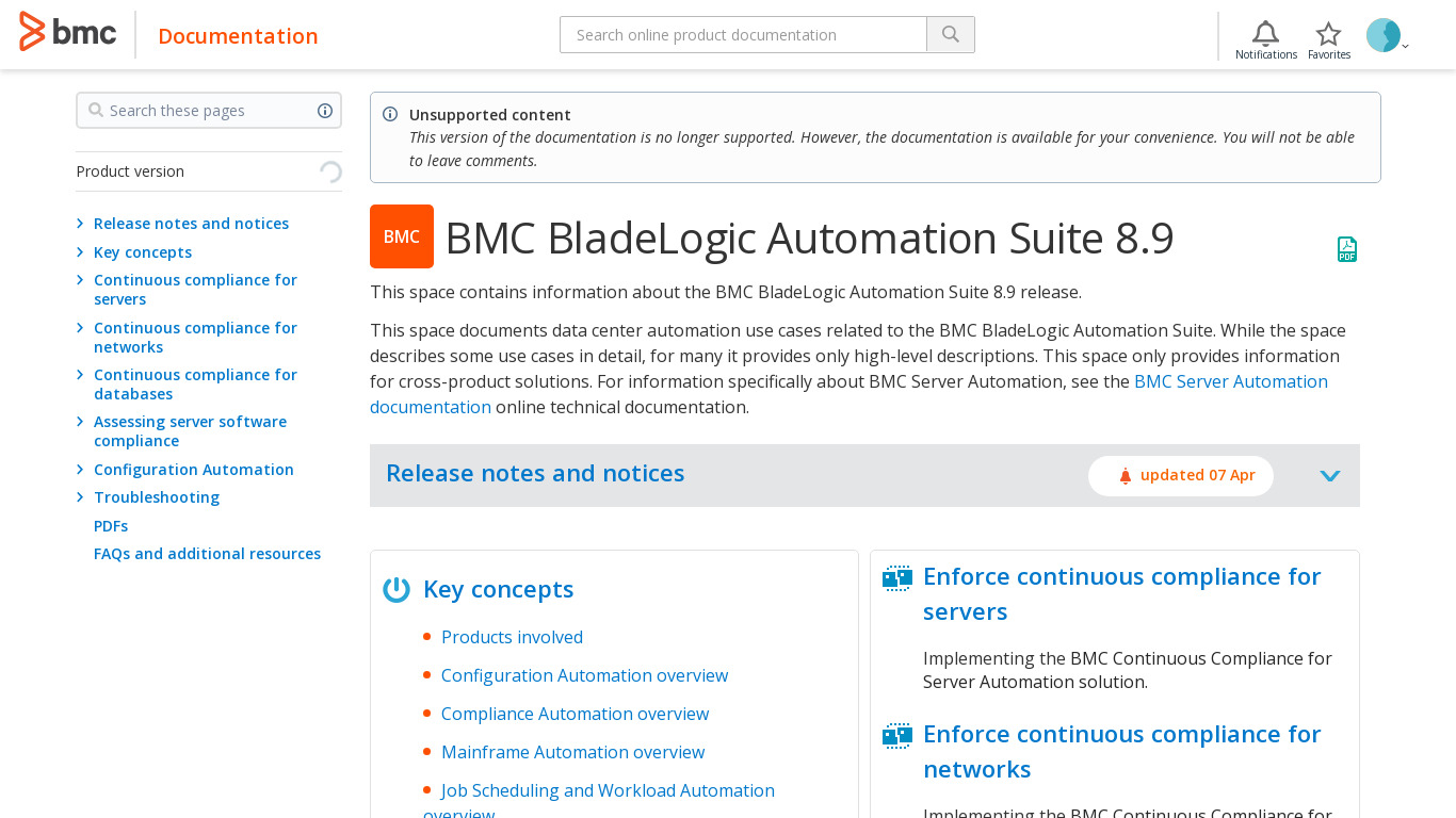 BladeLogic Automation Suite Landing page
