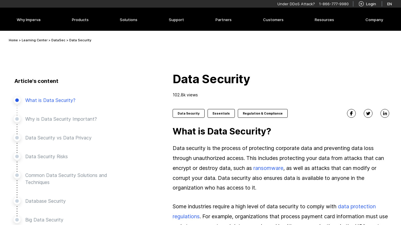 Imperva Data Protection Landing page