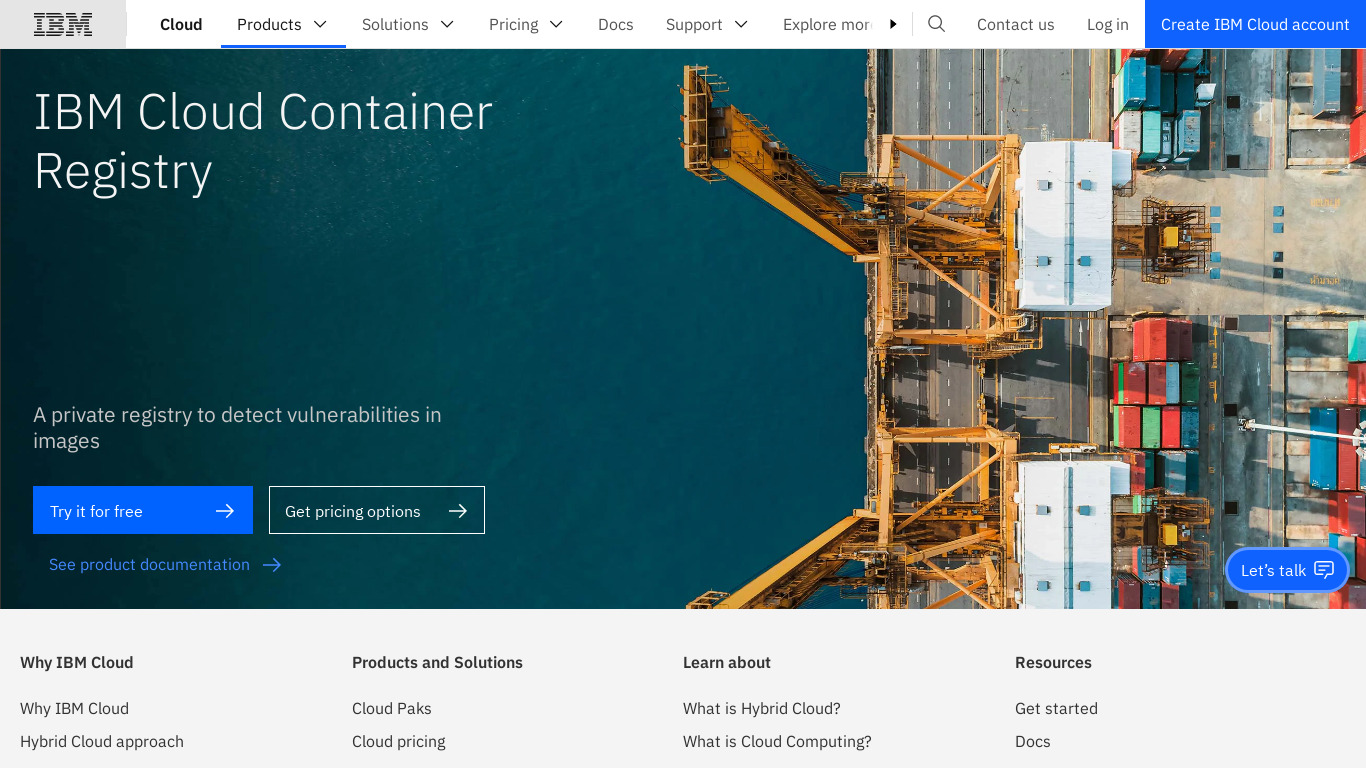 IBM Cloud Container Registry Landing page